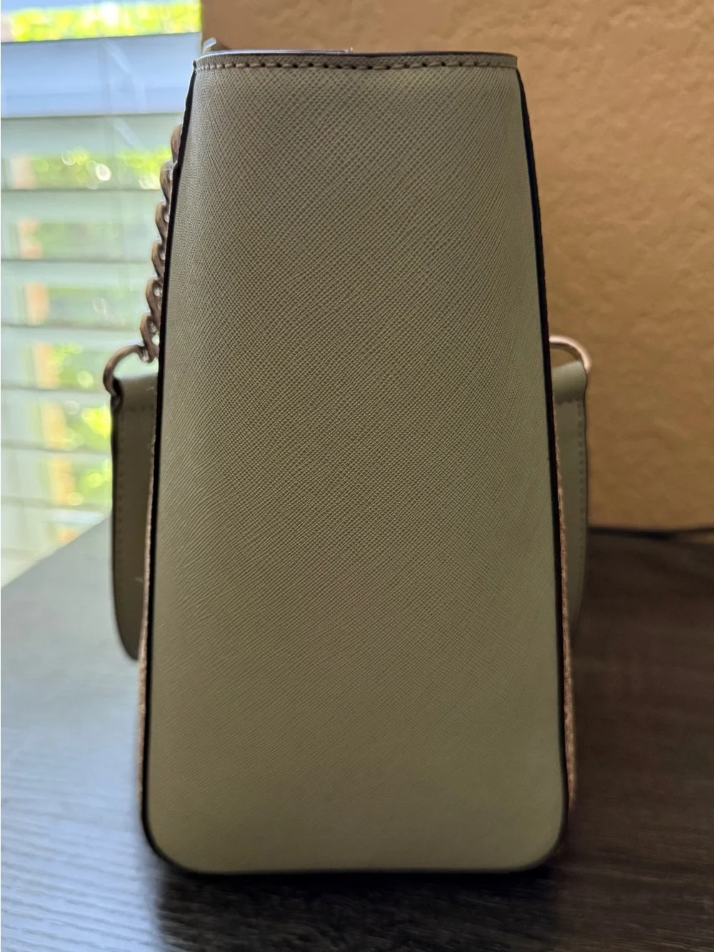 Calvin Klein Beige Monogram Tote with Silver Chain Straps